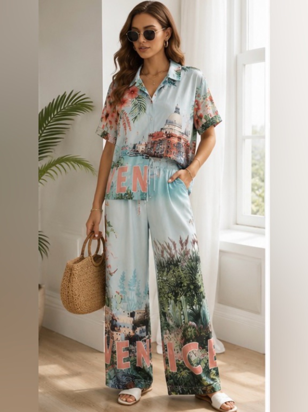 Endless Moon Venice Coastal Print 2 Piece Resort Set Small NWT